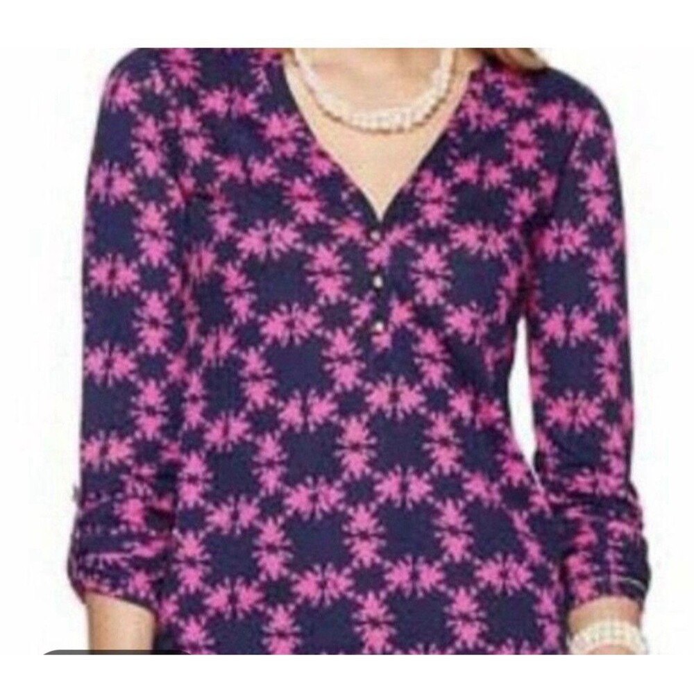 Lilly Pulitzer Women’s Janelle Get Hoppy Shirt Size Small 100% Cotton L/S